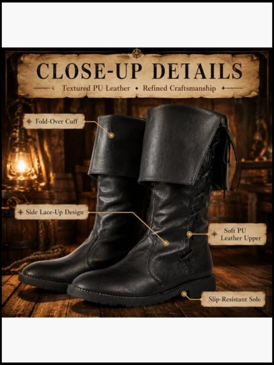 Medieval Pirate Boots Men Renaissance Lace Up Gothic Viking Costume Cosplay main image 2